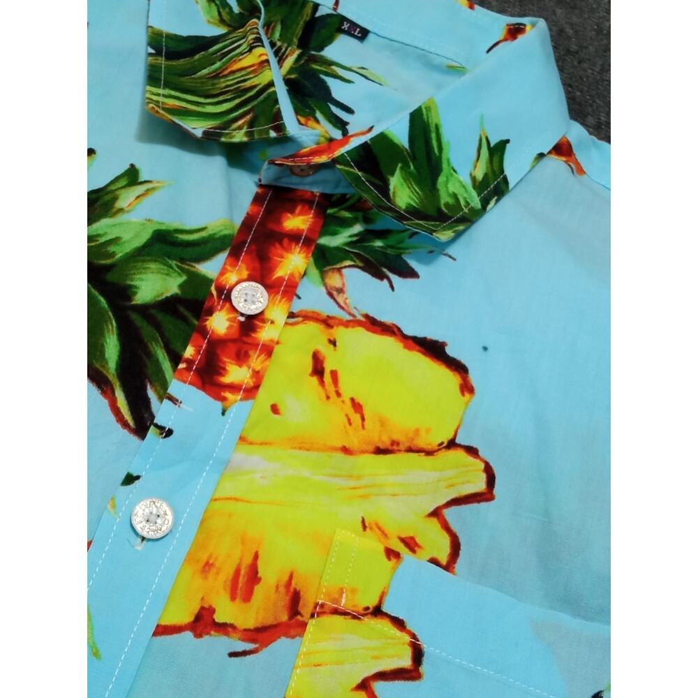 Men's Shirt Shein Button Up Short Sleeve Pineapple Print Hawaiian Size XL - Picture 8 of 10